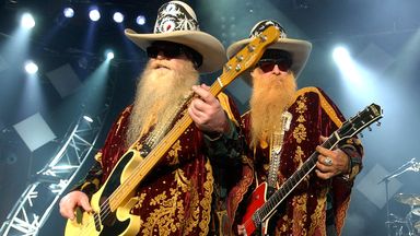Dusty Hill (L) and Billy Gibbons (R) of ZZ Top playing the 2003 Montreux Jazz Festival